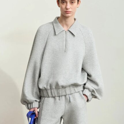 Amii Minimalism Women Hoodies 2024 Autumn New Lapel Zipper Casual Loose Sporty Pullovers Trendy Solid Clothes for Women 12443154